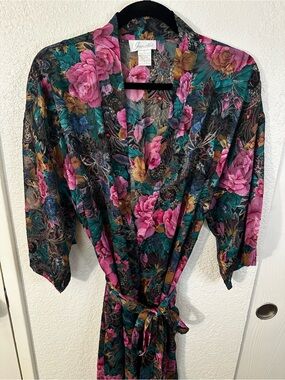 Inner Most Floral Vintage  Robe - Pink & Teal